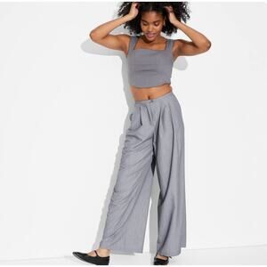 NWT Wild Fable Wide Leg Trouser Pants Womens Large Gray High Waisted Elevated